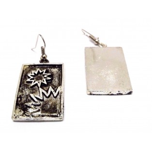 THE FRAME - Silver Oxidized Earring Hook Dangle Drop Long Asian Novelty Tribal